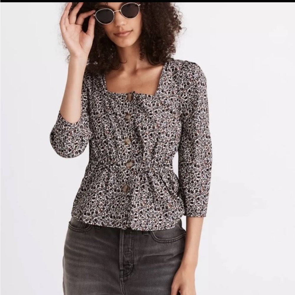 MADEWELL CORDUROY BUTTON FRONT PEPLUM TOP